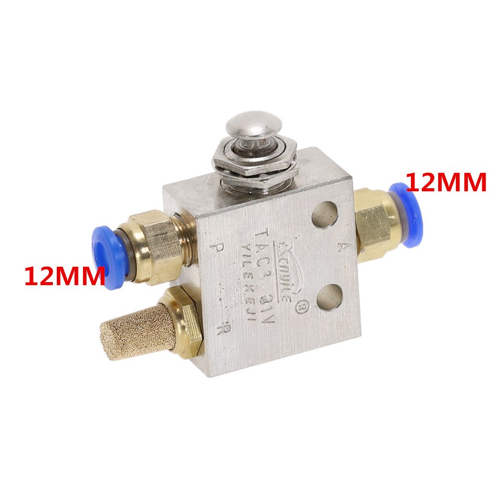 TAC2-31P 1/8" Male thread 2 Position 3 Way Metal Push Button Switch Mechanical Valve Pneumatic Exhaust valve w Fittings: 12MM