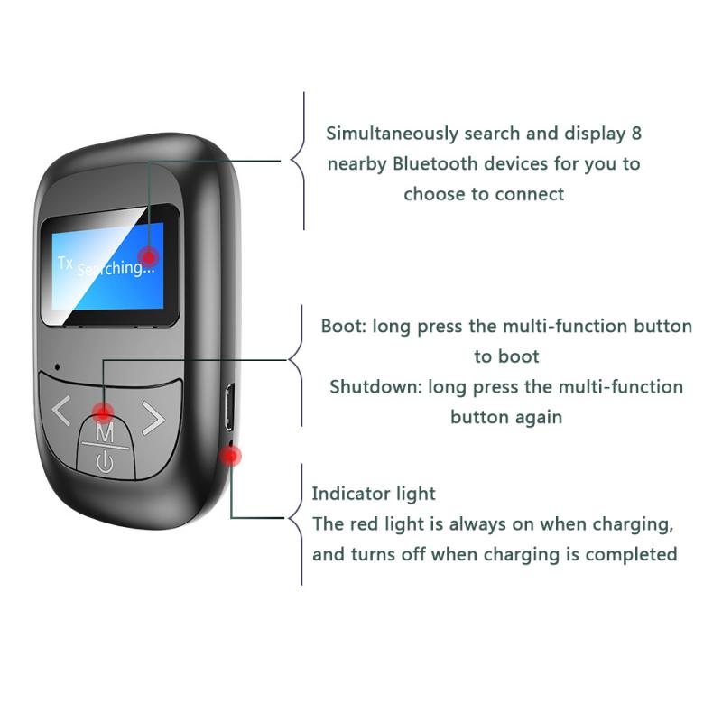 T14 LCD Display Bluetooth 5.0 Audio Transmitter/Receiver Adapter AUX RCA Stereo Wireless Adapter Dongle For PC Car Speaker