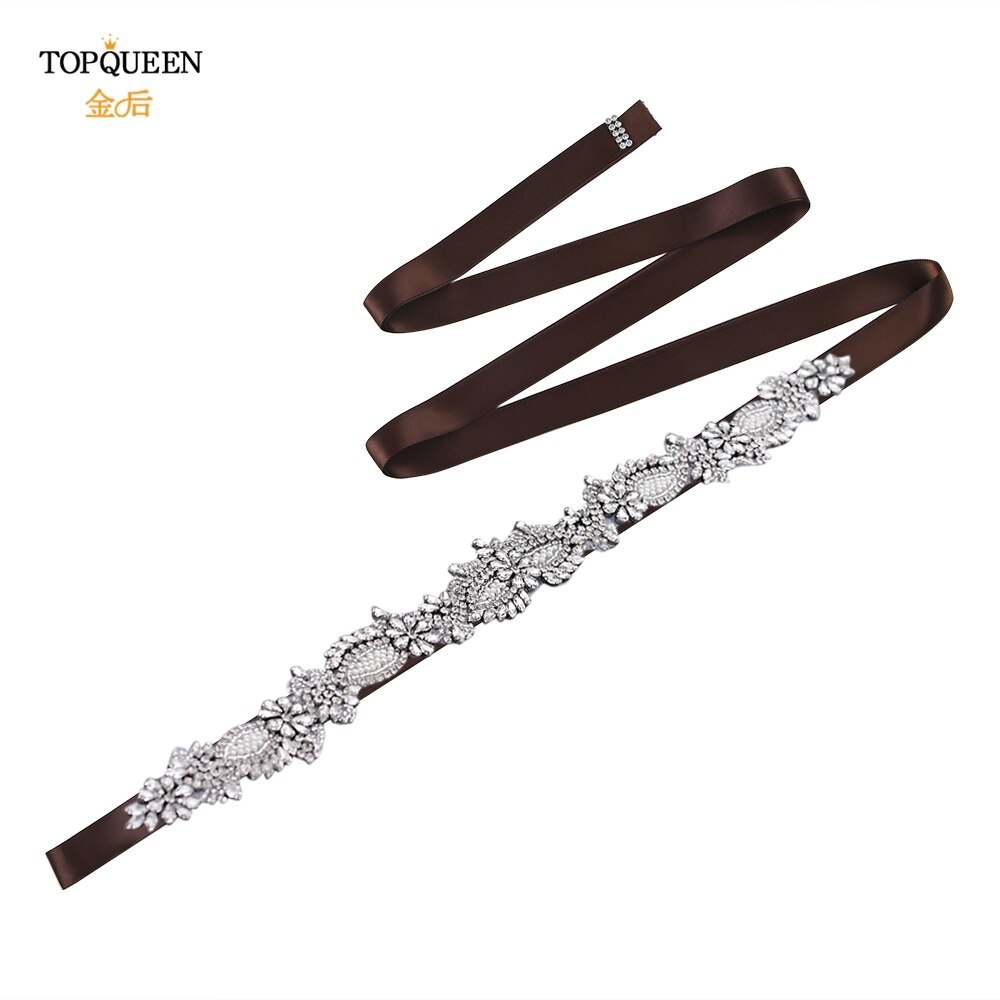 Topqueen  s481 brudekjole bælter og skærper elfenben brudepige kjoler bælte rhinestone beaded bælte brude bælte champagne bælte: Brun
