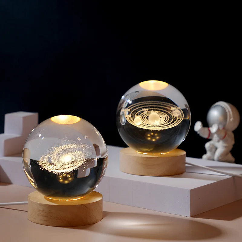 Veilleuse LED USB, lampe boule de cristal Galaxy, lampe 3D planète lune, décoration de la maison, de festival