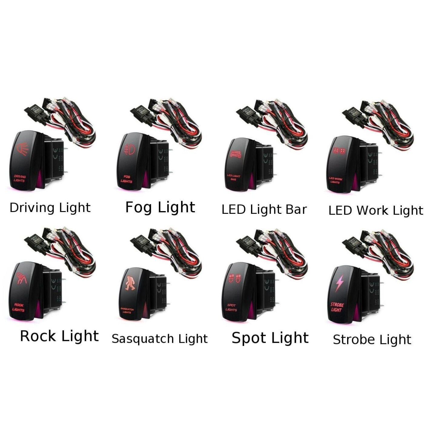 Car Wiring Harness Kit Red LED Work Light Bar Toggle Rocker Switch + 40A Relay Wiring Harness Kit 12V