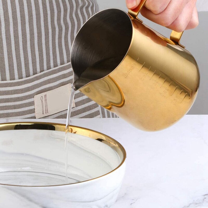 Jarra de acero inoxidable para espumar leche y café, jarra con escala para el hogar, jarra de leche artística Latte