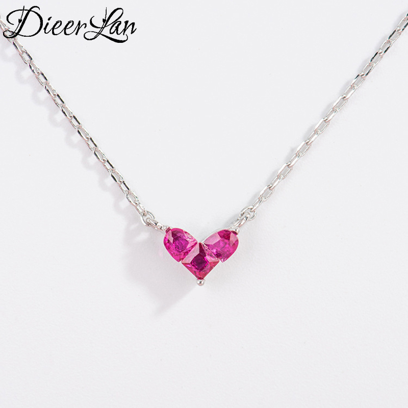 DIEERLAN Dubai Rhinestone Sets Jewelry for Women 925 Sterling Silver Red Heart Choker Necklaces Earrings Pendientes Brincos