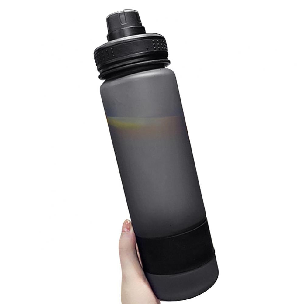 700/900Ml Draagbare Outdoor Sport Reizen Matte Water Fles Met Telefoon Houder Lekvrij Drinken Waterkoker Wandelen: Black 900ml