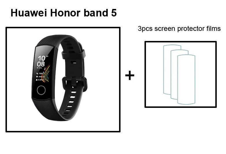 Huawei-pulsera inteligente Honor Band 5 Original, pulsera con control del ritmo cardíaco, presión del sueño y del oxígeno en sangre, detección AMOLED, para natación: CN Black add films