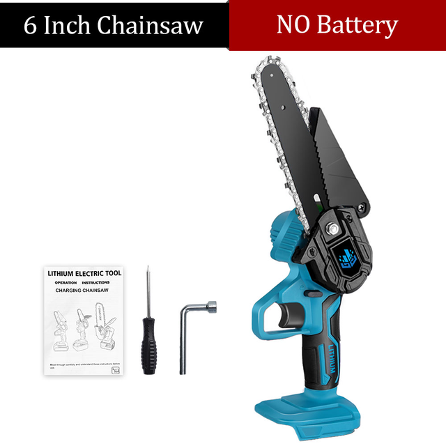 6 Inch Electric Saw 1200W 4000RPM Mini Cordless Garden Logging Chainsaw For Makita 18V Battery Woodworking Cutting Power Tool: Blue-Electric Saw