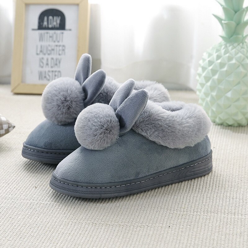 Chaussons pour femmes chaussures maison hiver dames décontracté automne mignon décontracté fourrure peluche lapin femelle pantoufle confort femme intérieur doux 20