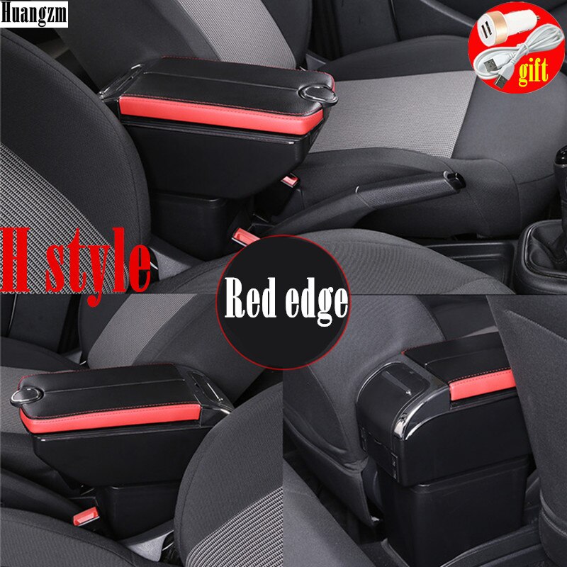 For mitsubishi Attrage armrest box Double doors open 7USB Centre Console Storage Box Arm Rest: H Style Red edge