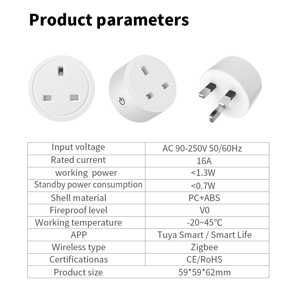 Tuya ZigBee Smart Plug Socket UK Plug Power Monitor Works With Alexa Google Home
