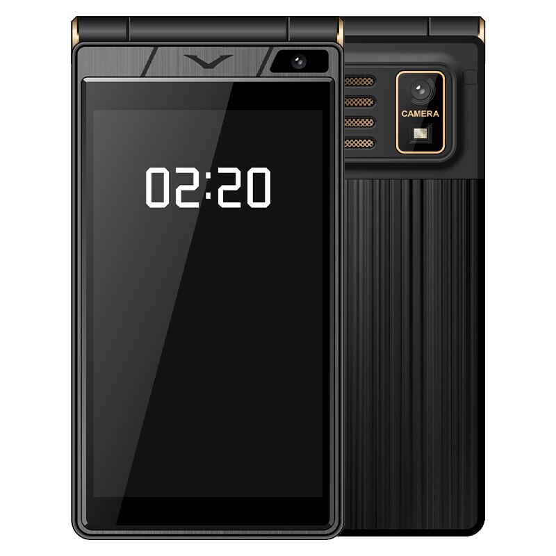 Dual Screen 2.8" Touch Display Flip Phone Long Standby SOS Fast Dial Large Key Bluetooth Torch Two Sim Metal Mafam Cover Mobile: add 16G TF card / Gun