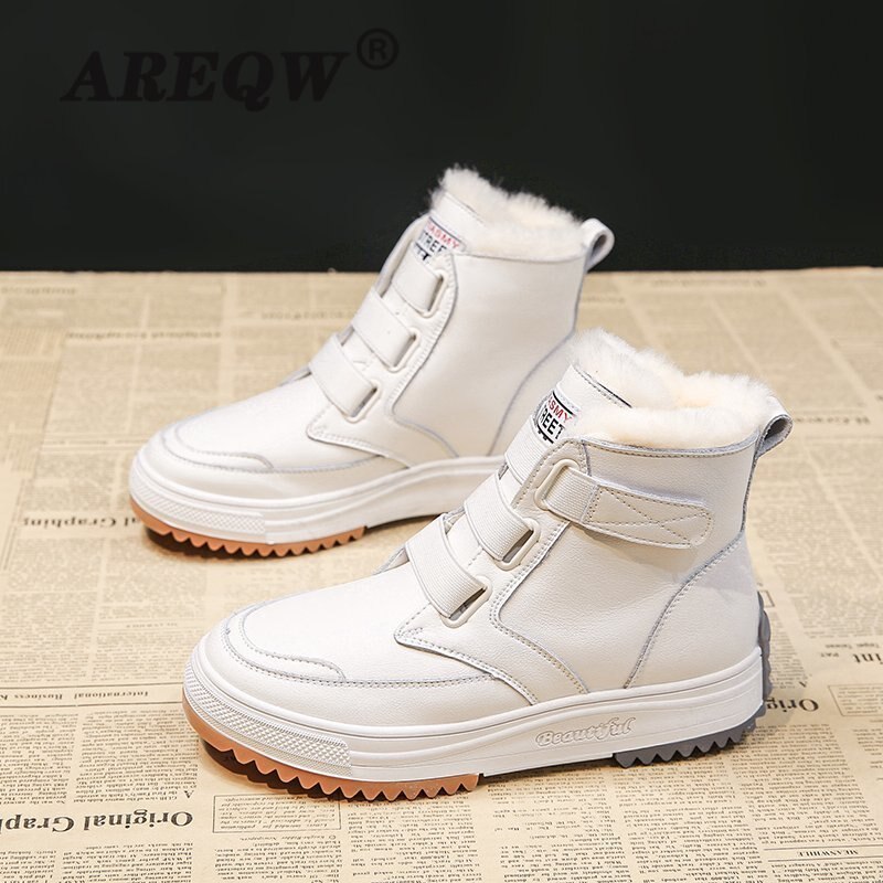 Winter Women Ankle Boots Heels High Top Wedge Boots Warm Platform Leather Sneakers Lace Up Boots for Woman