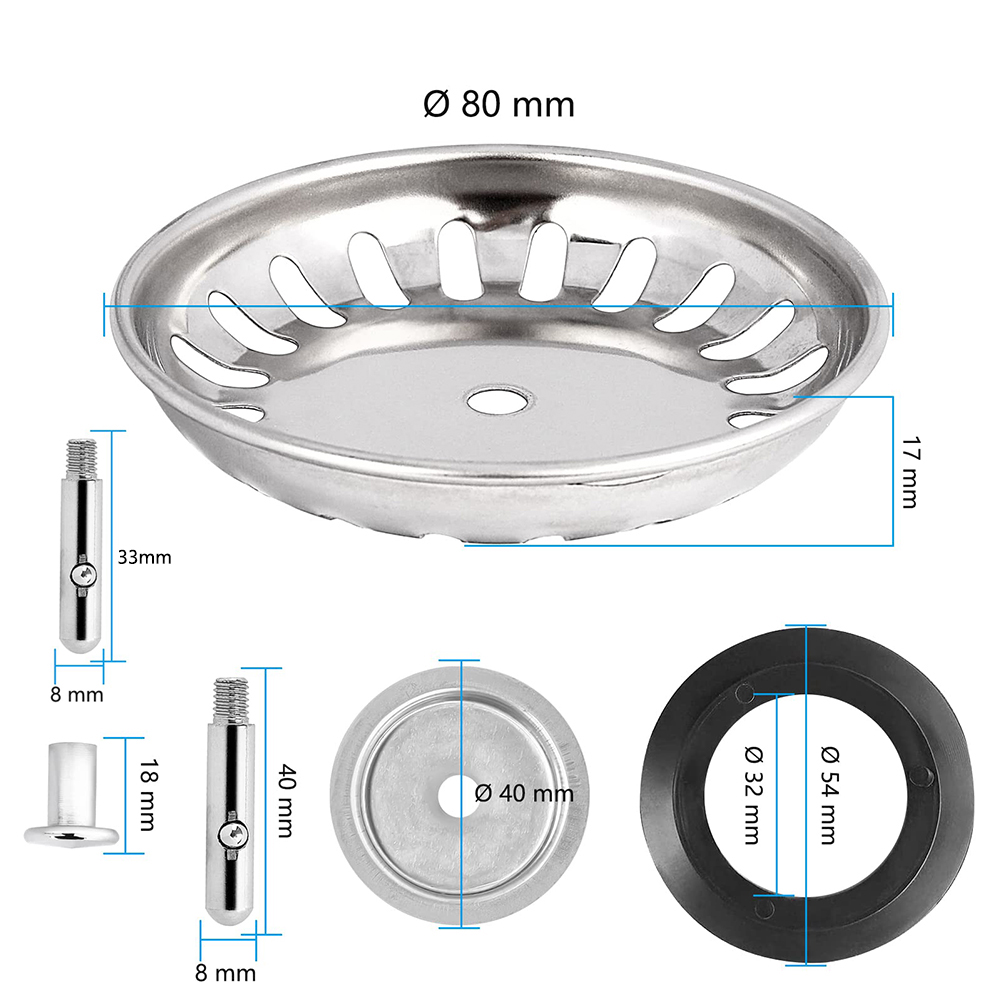 1 Stuks Afvalplug Premium Gootsteen Zeef Vervangende Bak Afvoerfilter Roestvrij Staal 80Mm/82Mm/84Mm 2 Maten Bevestigingspin: Groen Brons