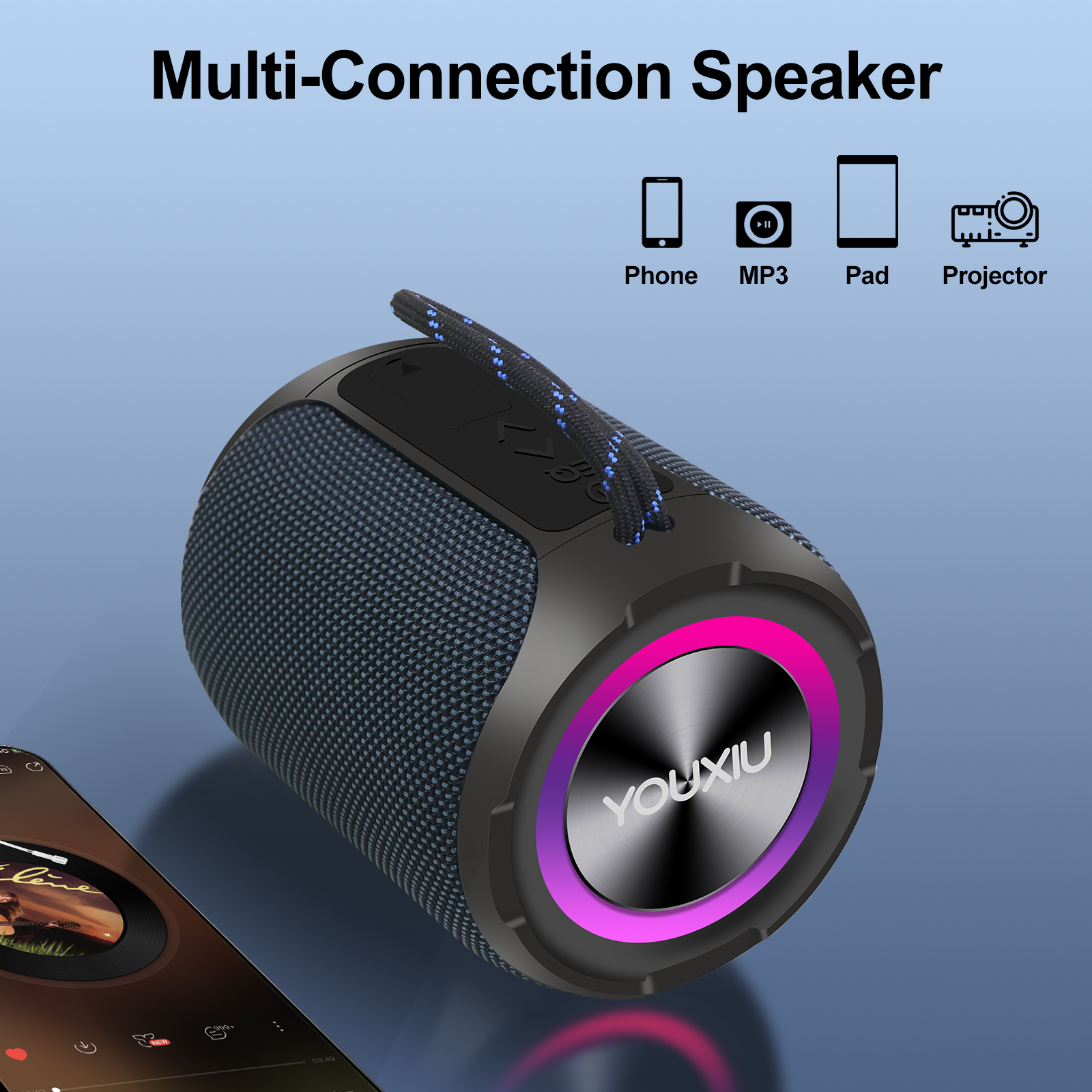 Bärbar bluetooth-högtalare  bt5.0 ipx 7 vattentät stereomusik surround trådlös högtalare med led-ljus subwoofer utomhushögtalare