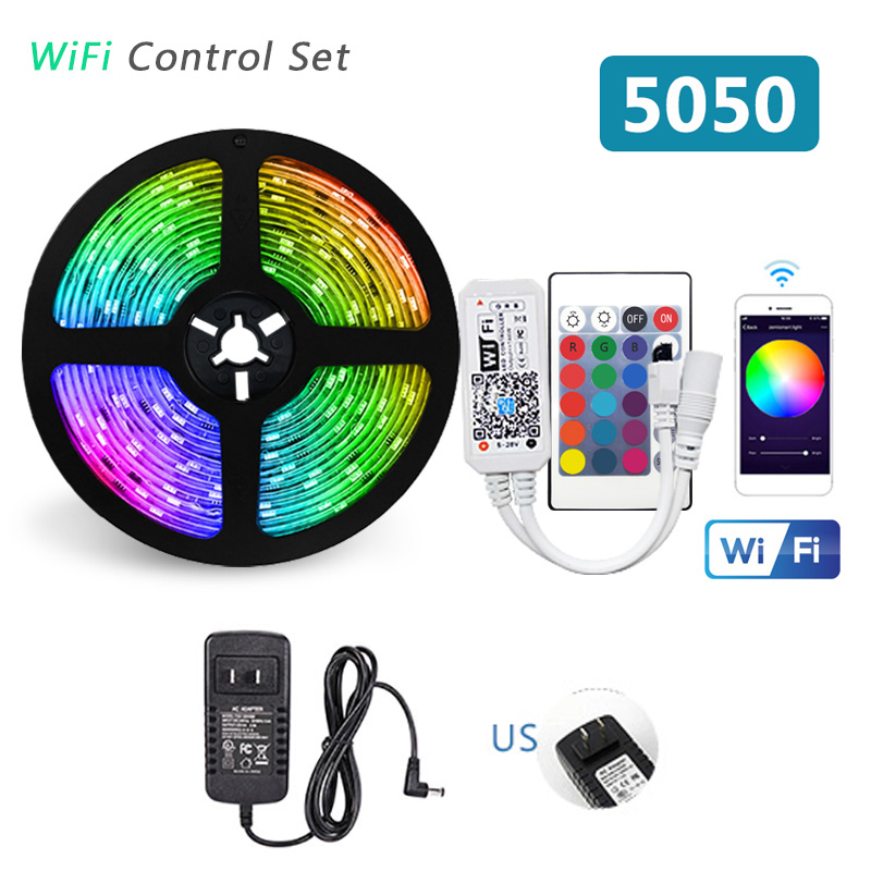 5meters 5050 Kit Bright Waterproof RGB LED Light Strips Lamp light Tape 220V Ribbon Band with Remote Controller: Wifi-US Plug