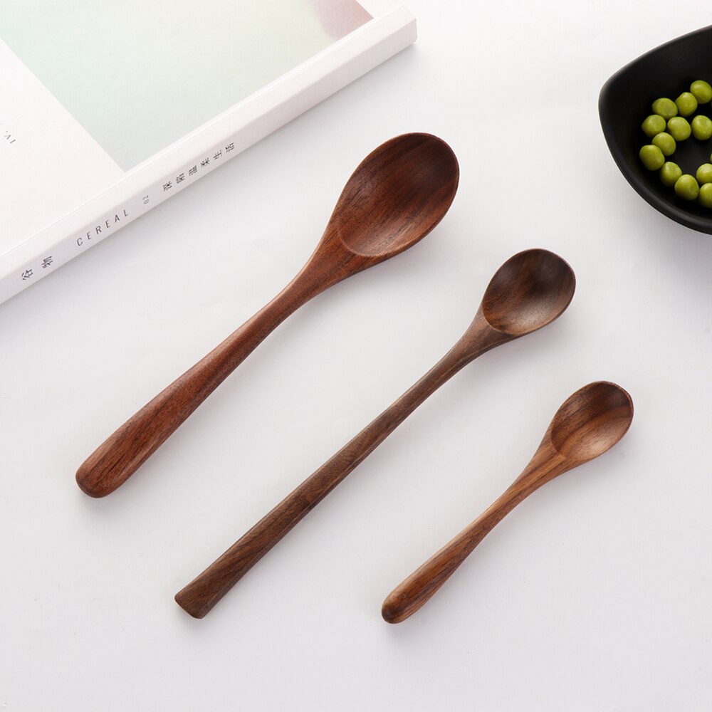 1pc cuillères à café en noyer noir pelle à riz Condiment Scoop vaisselle en bois soupe Desserts cuillère miel thé ustensiles de cuisine