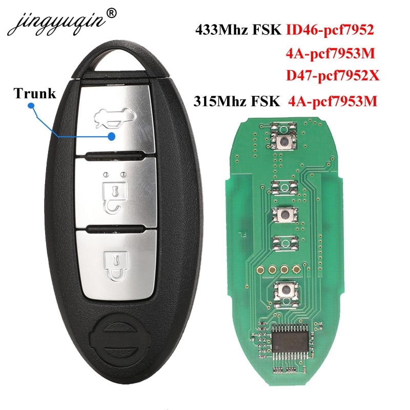 Jingyuqin Smart Remote Key 3 Knoppen voor NISSAN Qashqai X-Trail TIIDA SYLPHY Auto 433.92 MHz/315 Mhz chip 4A ID46 ID47
