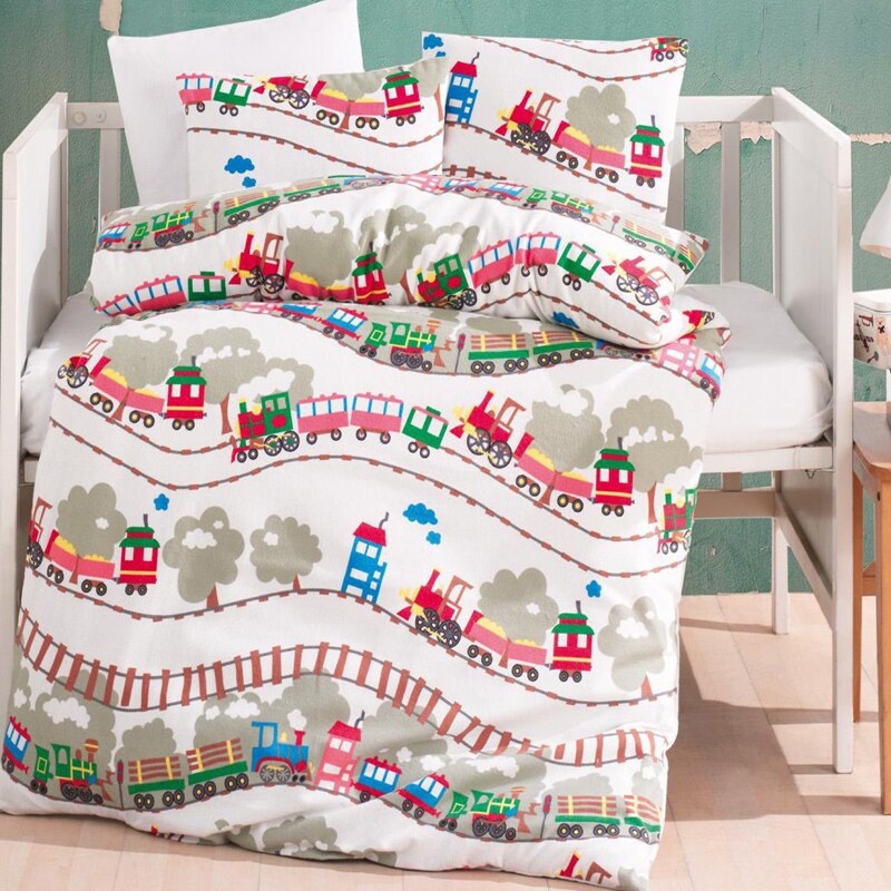 Lady Moda Trein 4 stuks Flanel Baby Beddengoed Set voor winter | 100x150 cm 100% katoen cartoon baby beddengoed set uit Turkije: Default Title