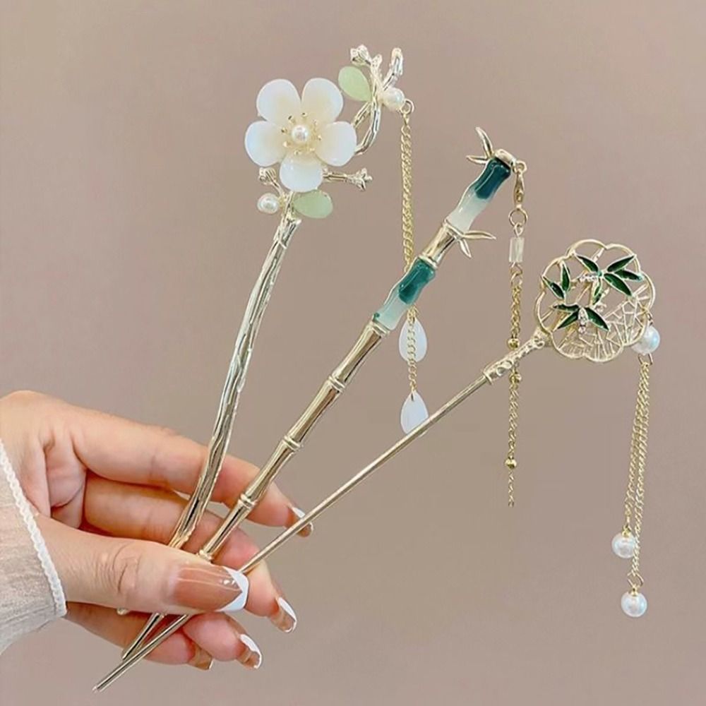 Horquilla de estilo chino para mujer, horquilla de linterna de loto antigua, palo de borla de flores para el cabello, accesorios para el cabello