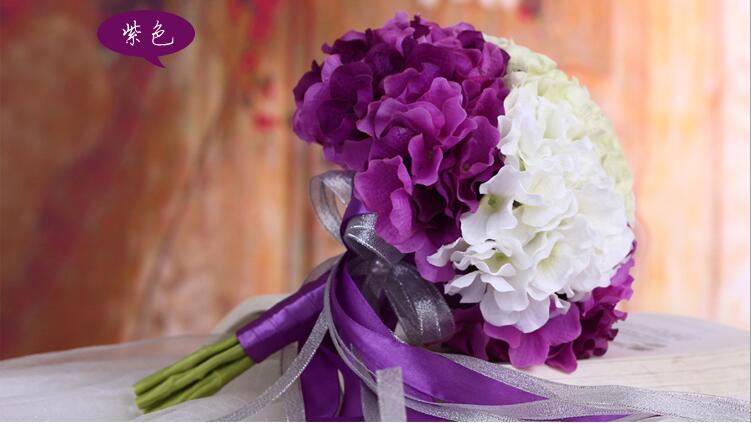 Buque De Noiva Romantic Holding Flowers Laurustinu with Ribbon Bridal Bouquet for Bridesmaids Flower Girl: Purple