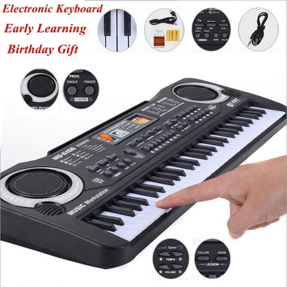 37 taster elektronisk orgel digital klaver keyboard med mikrofon børn legetøj stav musik legetøj udvikle barnets talenter: Sort eu