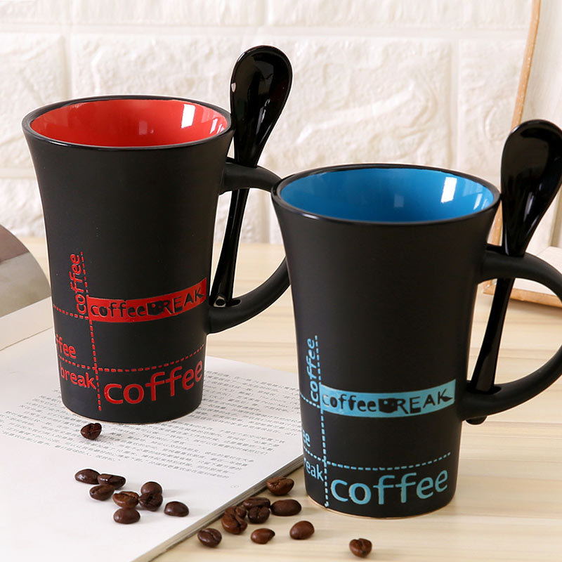 simple ceramic coffee mug with spoon, handle mugs personality cute cup coffee cups Drinkware for the kitchen