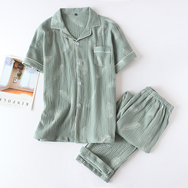 Neue Sommer Pyjamas Männer Pijama Set männer Pyjamas Baumwolle Kurzarm Nacht Anzug Männer Heißer Nachtwäsche 2 Stück Pyjama set Fdfklak: green / M