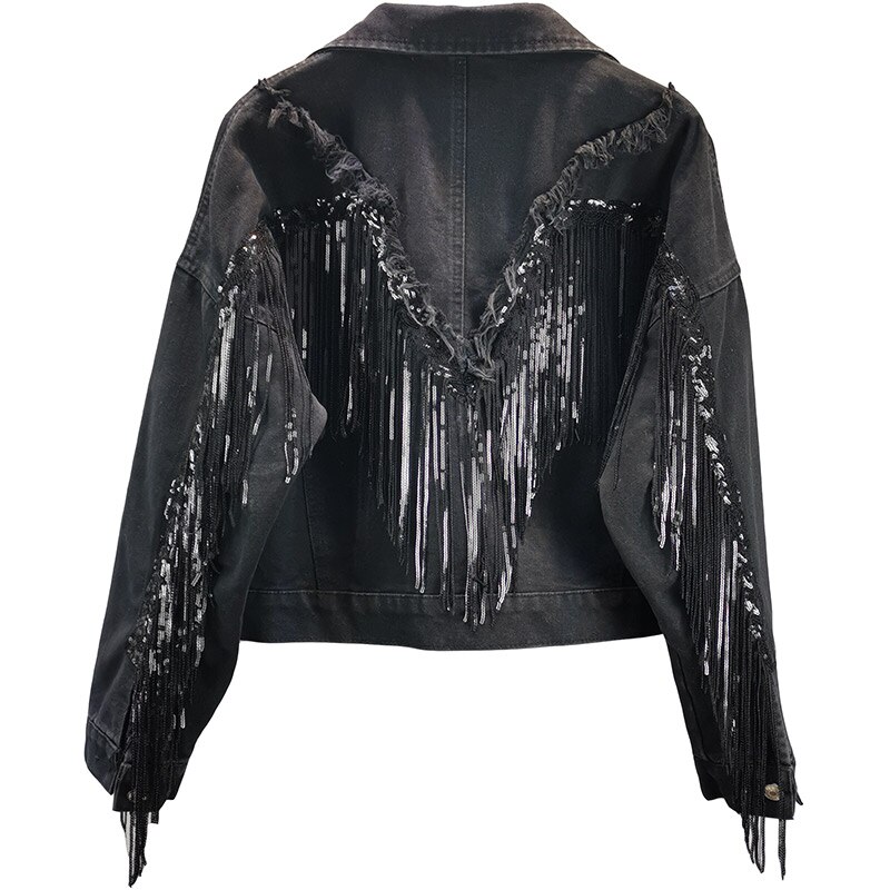 Chaqueta vaquera con Flecos para mujer, pantalón corto, suelto y delgado, Top ajustado, chaquetas con Flecos brillantes, traje de Rave