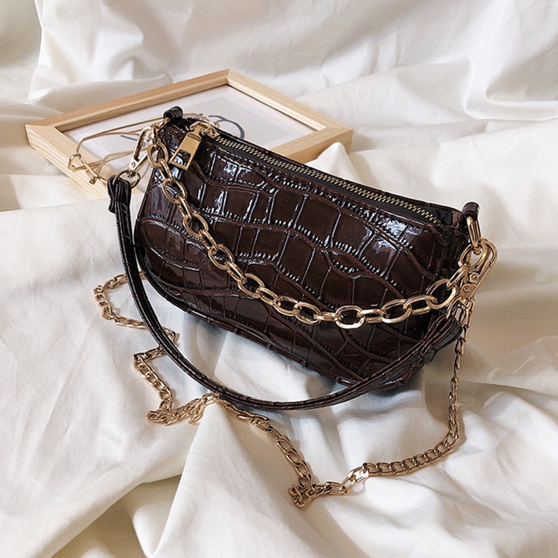 Mini lille firkantet taske sommer pu læder håndtaske til kvinder krokodillemønster kæde skulder messenger tasker