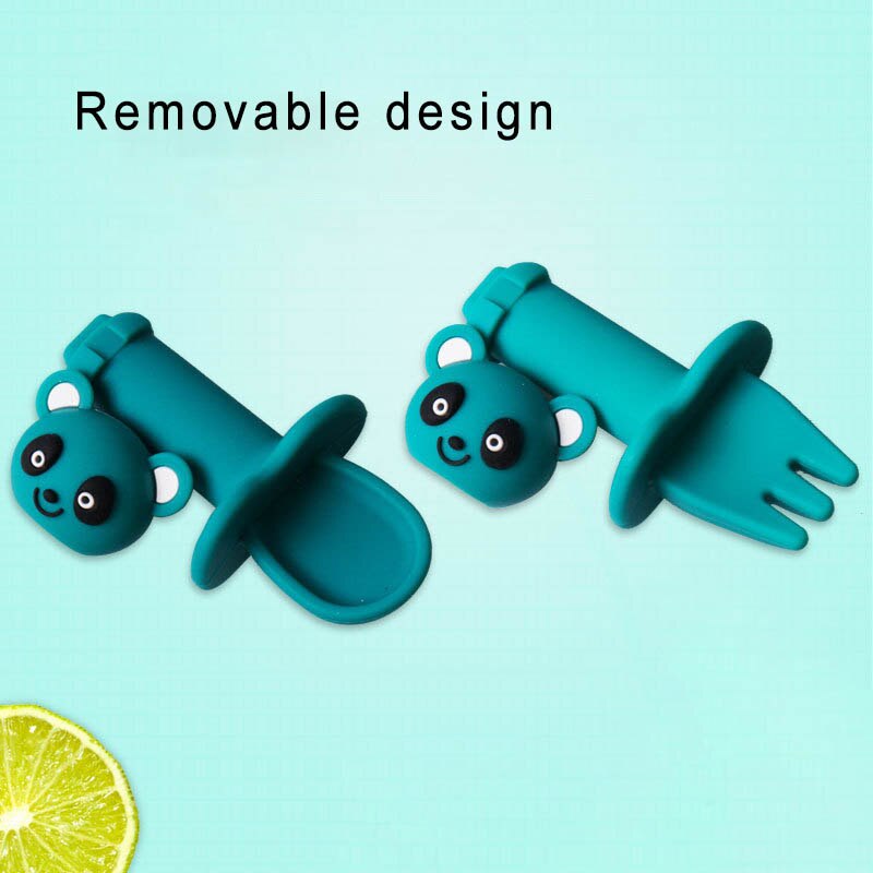 2Pcs/Set Cartoon Pattern Spoon Fork Set Detachable Safe Silicone Infant Feeding Children Tableware Utensil Heat-Resistant Spoon