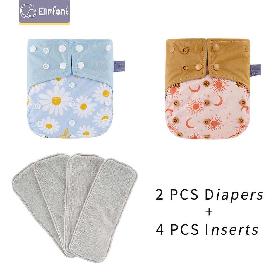 Elinfant 2 Couches Avec 4 Inserts Lavable Réutilisable Daim Tissu Intérieur Avec Une Poche Fit 3-15kg Bébé Couche-Culotte: EF437EF440