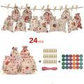 1 sæt julepynt og hængende små stofposer adventskalender bomuld hør taske sæt emballage poser juletaske: D