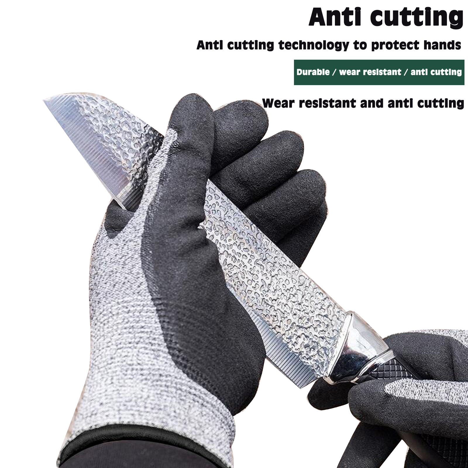 HPPE-guantes de seguridad para el trabajo, manoplas anticorte de , color gris y negro, para la industria y el jardín, Nivel 5, 1 par