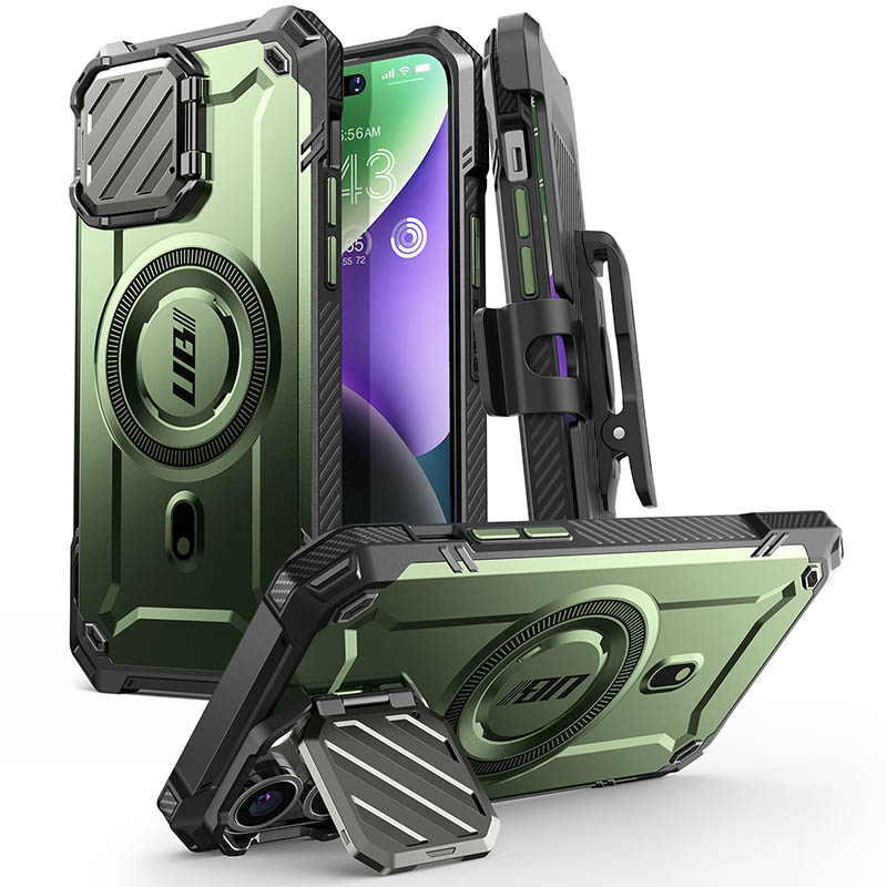 SUPCASE-funda robusta de cuerpo completo para iPhone 14 Pro Max/13 Pro Max, UB Mag XT, con cubierta de cámara y soporte incorporado: Verde