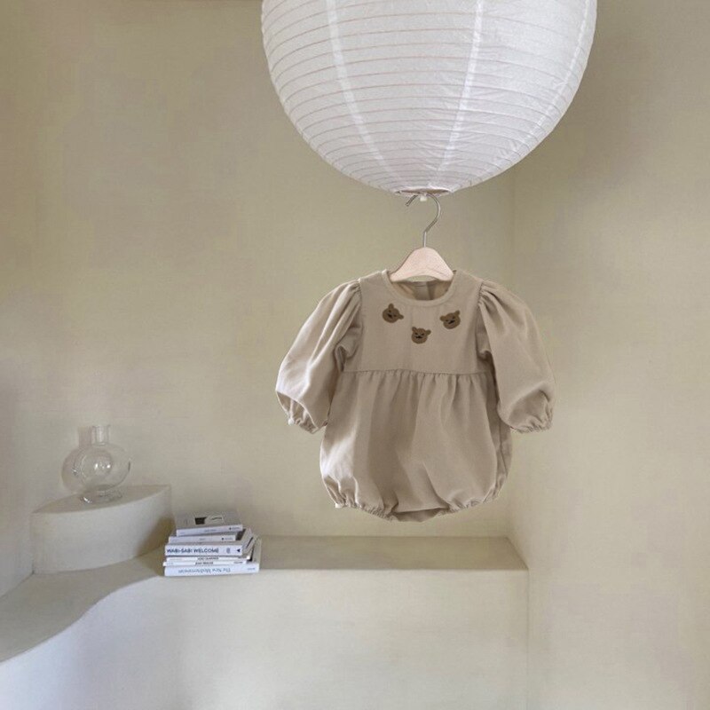 Baby Bodysuits Leuke Kleine Beer Borduren Lange Mouw Baby Meisjes Bodysuit Losse Kids Jongens Jumpsuit Lente Kleding: Y9102apricot / 6M   66cm