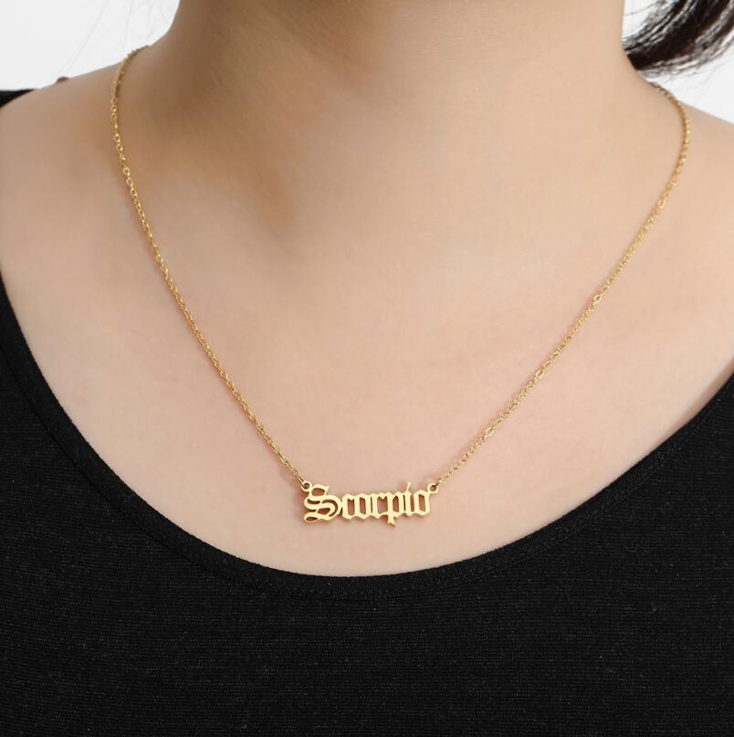 Gorąca sprzedaż konstelacji zodiaku naszyjniki biżuteria dla kobiet moda styl zaprojektowany list strzelec Leo naszyjniki Collier