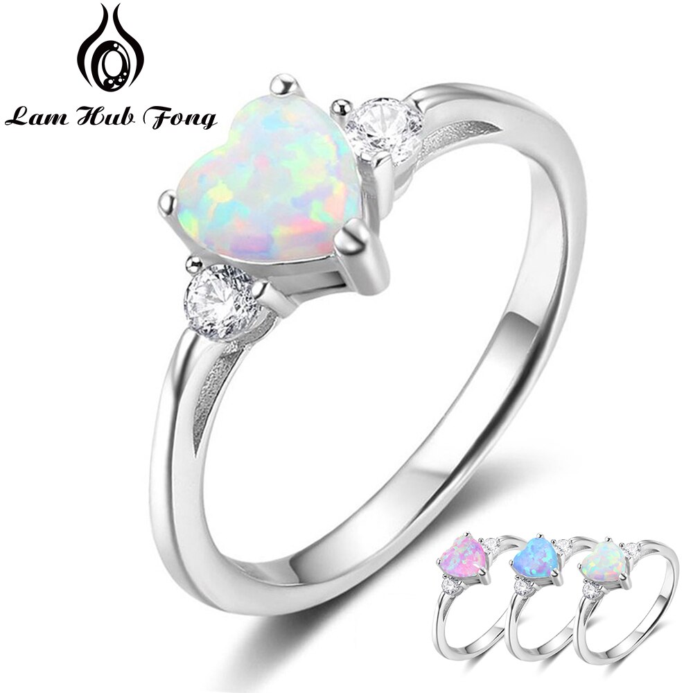 Classic Eeuwige Hart 925 Sterling Zilveren Ringen Voor Vrouwen Blauw Roze Wit Opaal Ring Vrouwelijke Engagement Finger Ring (Lam hub Fong)