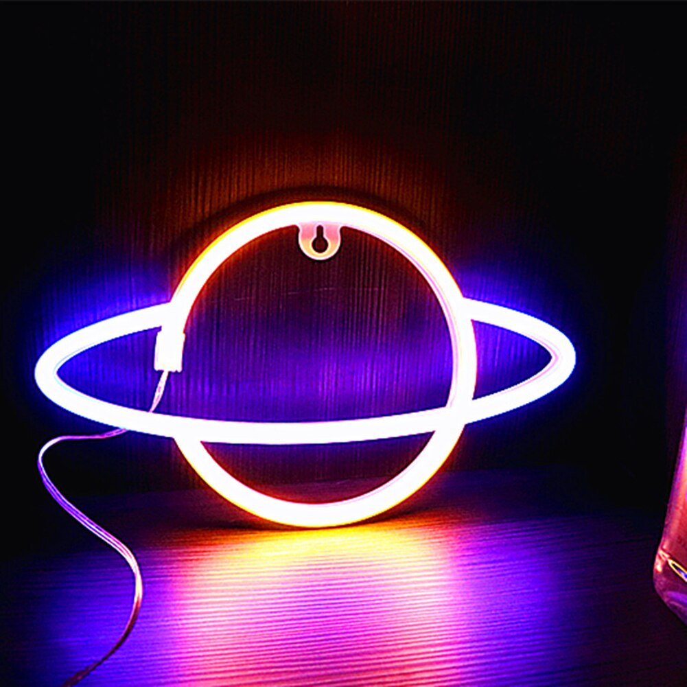 Led Neon Lamp Elliptische Planeet Neon Sign Neon Lamp Usb Batterij Aangedreven Home Decoratieve Muur Light Party Room Bar Verlichting decor: Blue Warm White