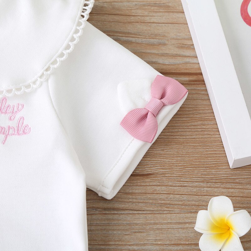 Girl Summer Cotton Short-sleeved T-shirt Korean Children's Clothing Solid Color Bow Shirt Baby Tees Female