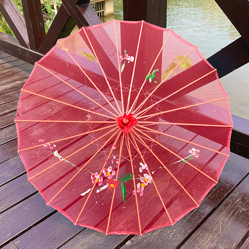 Transparent Silk Umbrella Dance Craft Umbrella Photography Decoration Ceiling Ancient Costume Prop Umbrella Women Hanfu Cosplay: Red