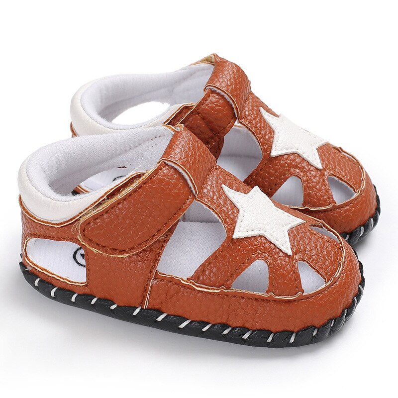 Pasgeboren Baby Schoenen Meisje Jongen Sandalen Peuter Pu Vijfpuntige Ster Lederen Anti-Slip Ster Wandelschoenen Eerste walker Baby: Bruin / 0-6 months