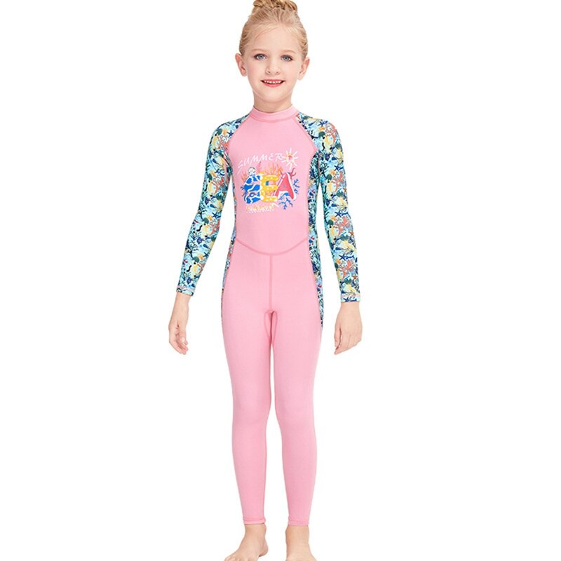 One-piece Kids Swimwears Diving Suits Long Sleeves Girls Surfing Diving Jumpsuits Children Rash Guards Snorkel: Pink / XXL