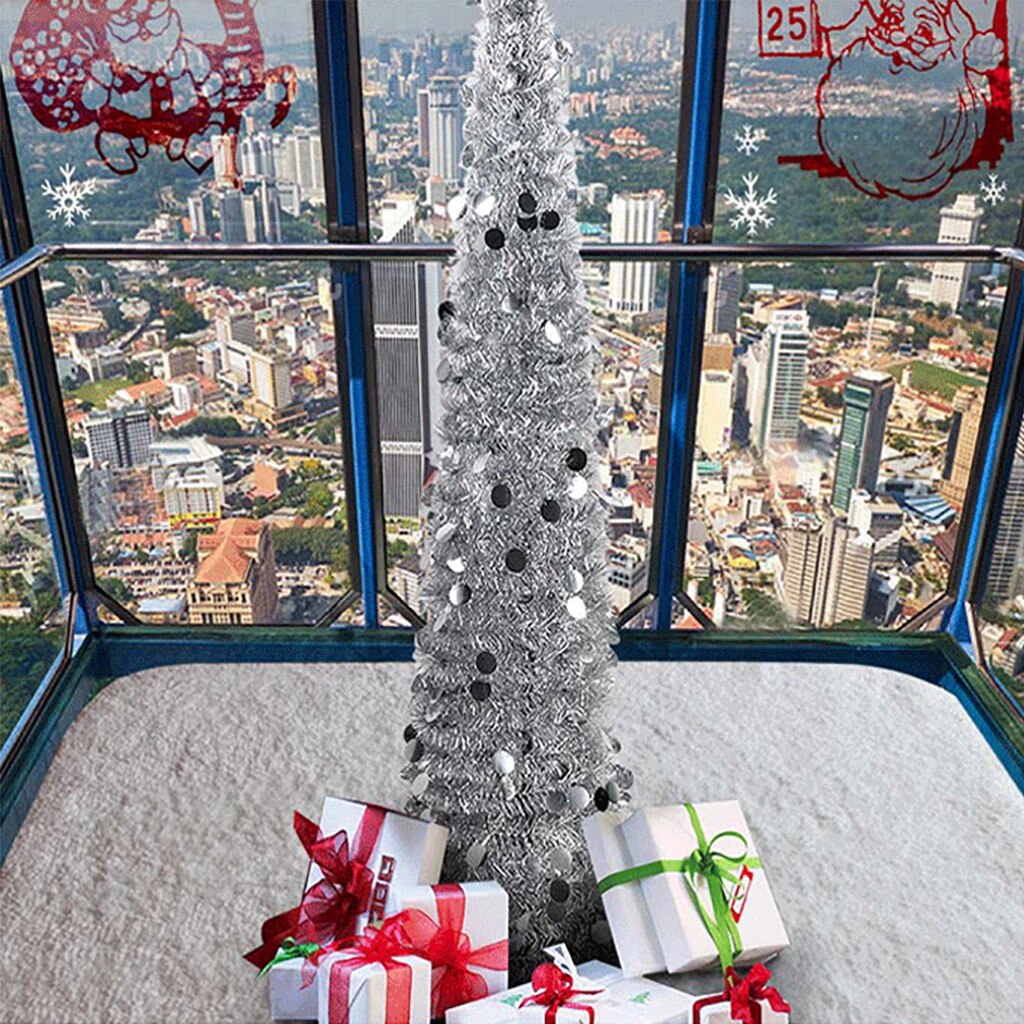 1.5M Diy Pailletten Kerstboom Popup Inklapbare Klatergoud Kunstmatige Kerstboom Met Stand Kerstversiering Bomen # G