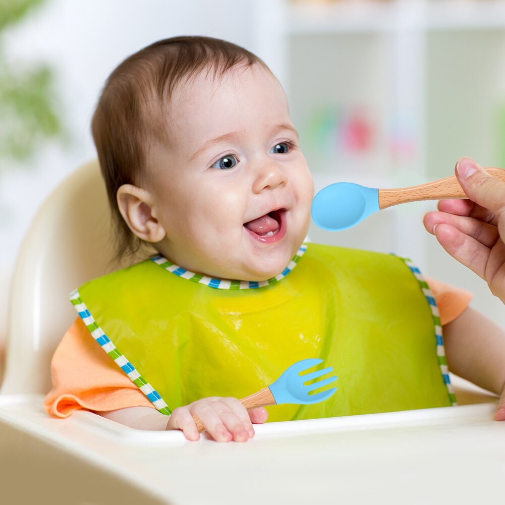 Baby Lepel Siliconen Houten Babyvoeding Lepel Accessoires Kinderen Verjaardagscadeautjes Veiligheid Kinderen Leren Eten Tool