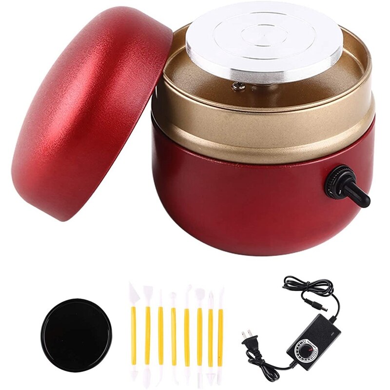 Mini Ceramic Wheel Adjustable Speed Ceramic Wheel With Anti-Skid Pad For Children Beginners And Ceramic Art: Red