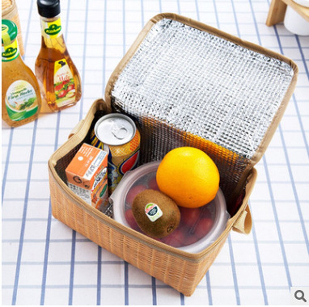 Portable Lunch Bags Weave Shape Insulated Thermal Cooler Lunch Box Tote Storage Bag Picnic Container Food Picnic Bag Packet