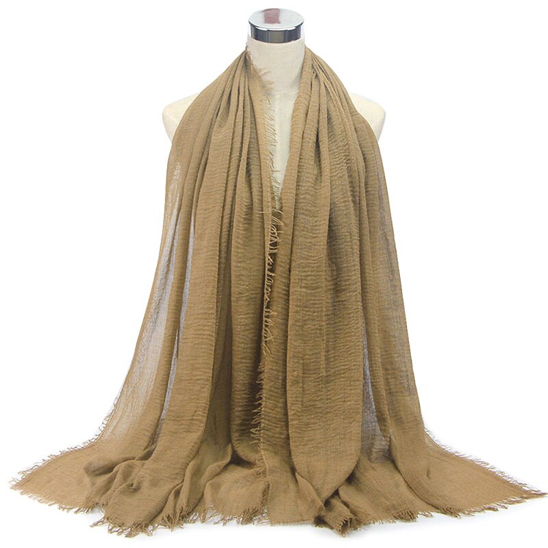Klassisk premium viskos maxi crinkle moln hijab scarf sjal mjuk islam muslim & retail halsdukar: Ljusbrun