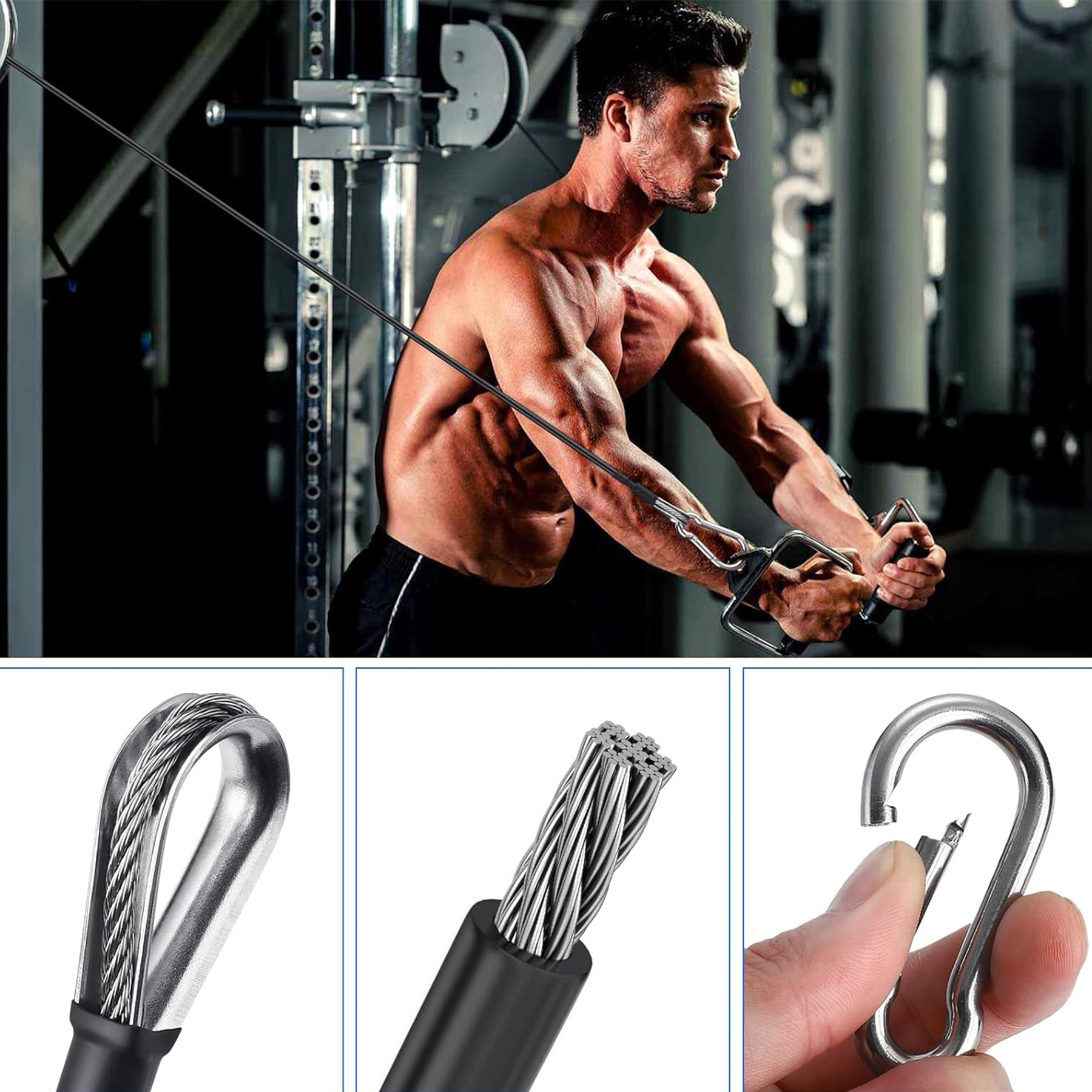 Extensor de cable de gimnasio resistente de 5 mm de espesor Accesorio de cuerda de extensión de 39/59 pulgadas Compatible con accesorios de gimnasio en casa