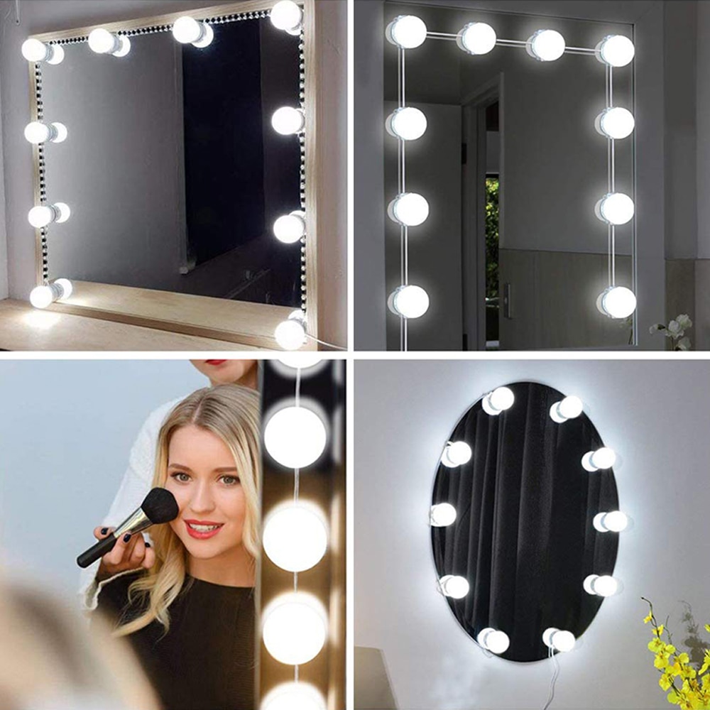 Kit d'éclairage pour coiffeuse avec 5v ampoules led pour miroir de maquillage hollywood, lampe murale à intensité variable en continu 10 6 14