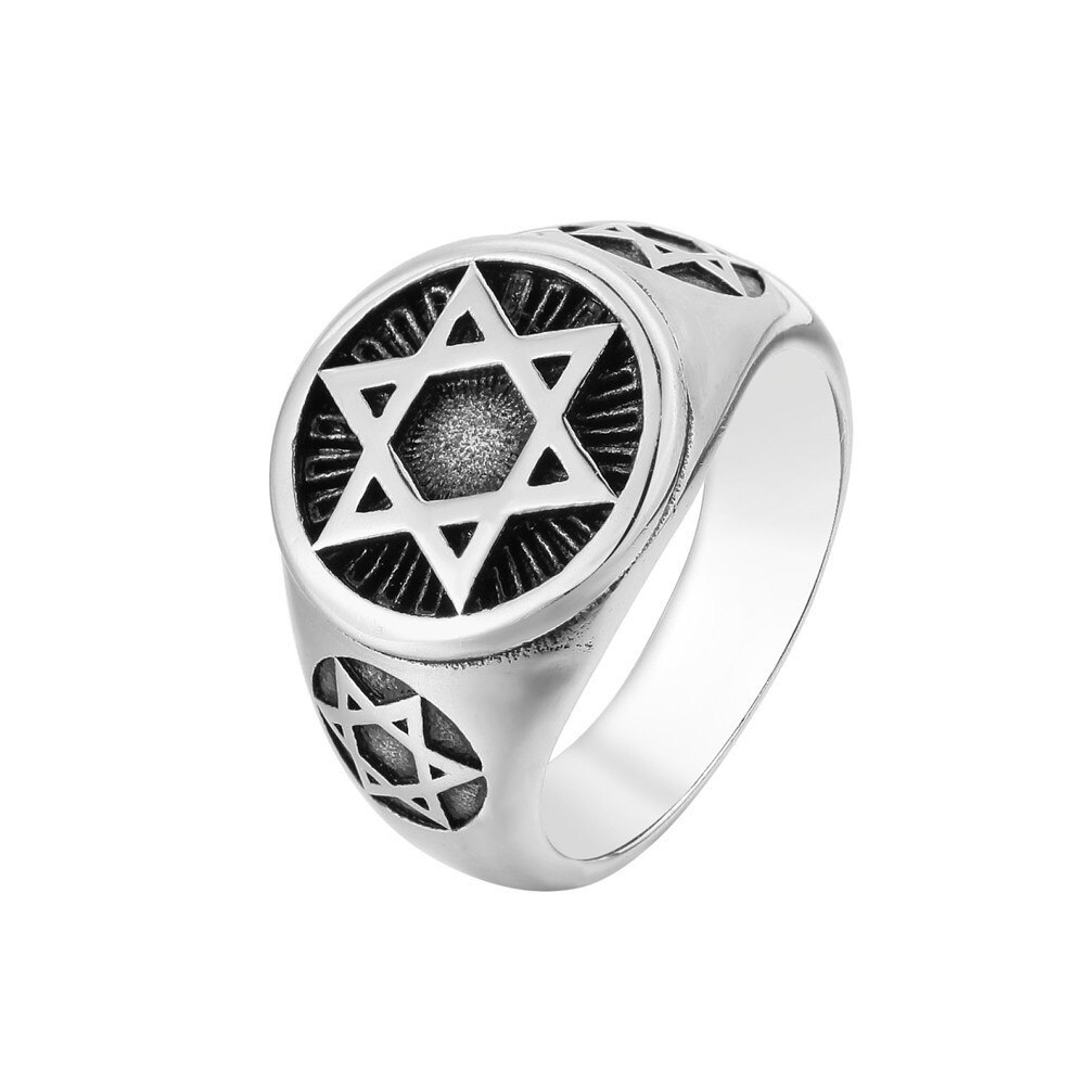 Inel vintage satan star of david pentru bărbați punk stea cu șase colțuri inel biker din oțel inoxidabil bijuterii bărbați