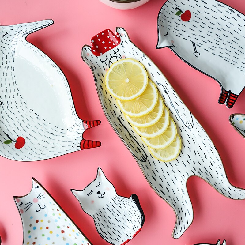 Animal Ceramic Plate Cartoon Cute Plate Set Children's Breakfast Bowl Home Dessert Fruit Snack Plate Kitchen Tableware